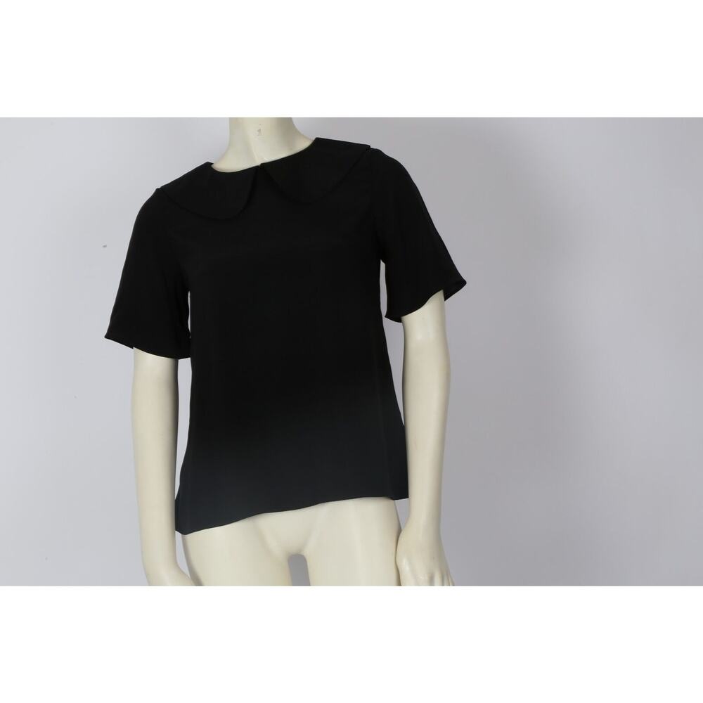AKA New York Black Short Sleeve Collared Blouse Top Size XS